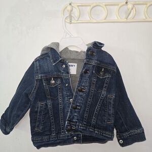Old Navy Kids Dark Blue Denim Jacket with Gray Hood